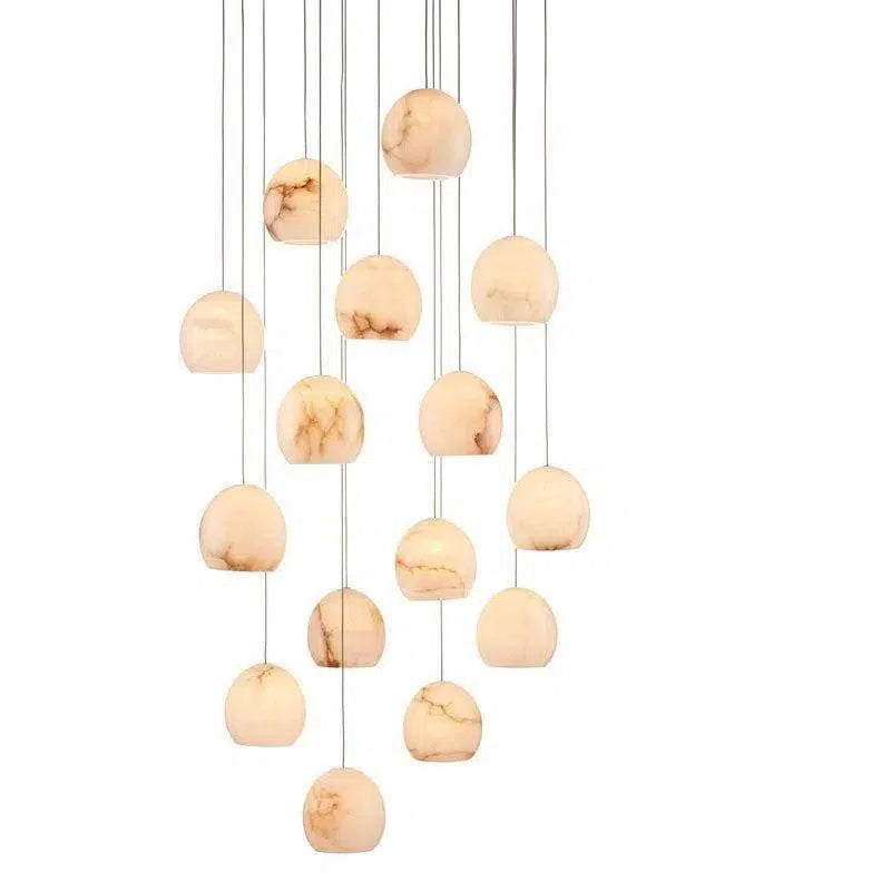 Natural Lazio Round 15-Light Multi-Drop Pendant Pendants LOOMLAN By Currey & Co