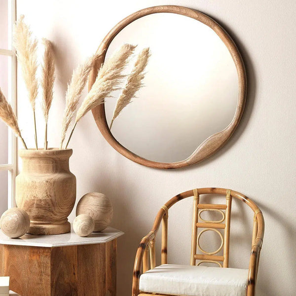 Natural Mango Wood Organic Round Wall Mirror Wall Mirrors LOOMLAN By Jamie Young