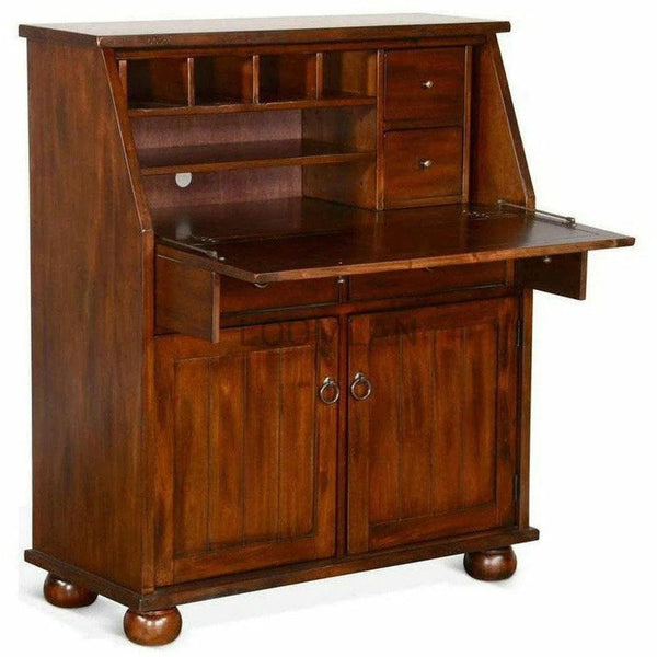 Natural Mindi Wood Dark Stain Armoire Secretary Desk With Hutch Home Office Desks LOOMLAN By Sunny D