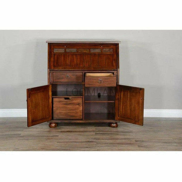 Natural Mindi Wood Dark Stain Armoire Secretary Desk With Hutch Home Office Desks LOOMLAN By Sunny D