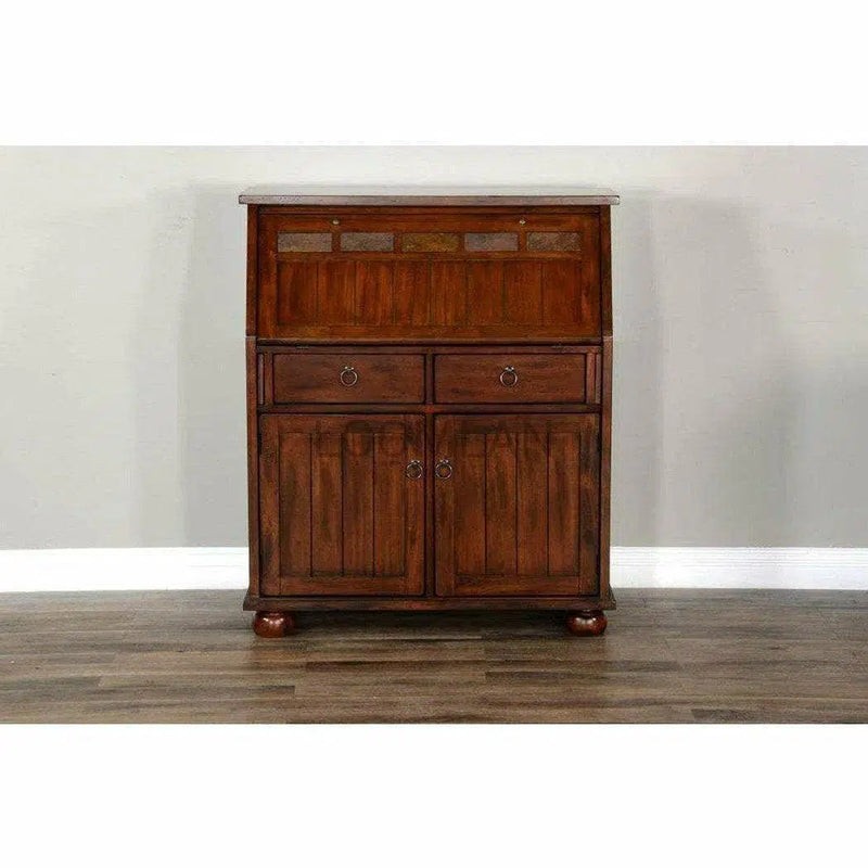 Natural Mindi Wood Dark Stain Armoire Secretary Desk With Hutch Home Office Desks LOOMLAN By Sunny D