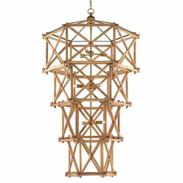 Natural New Brass Kingali Grande Chandelier Chandeliers LOOMLAN By Currey & Co