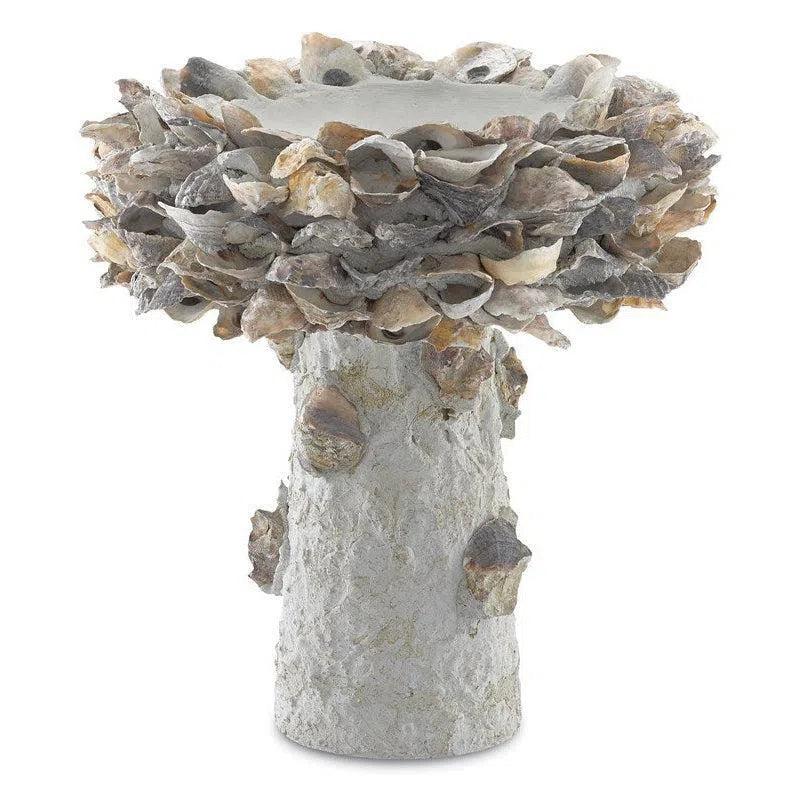 Natural Oyster Shell Small Bird Bath Outdoor Accessories LOOMLAN By Currey & Co