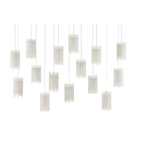 Natural Painted Silver Escenia Rectangular 15-Light Multi-Drop Pendant Pendants LOOMLAN By Currey & Co