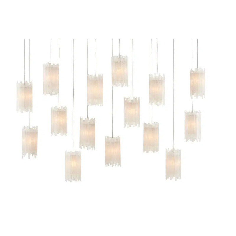 Natural Painted Silver Escenia Rectangular 15-Light Multi-Drop Pendant Pendants LOOMLAN By Currey & Co