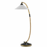 Natural Rattan New Brass Satin Black Lisbon Floor Lamp Floor Lamps LOOMLAN By Currey & Co