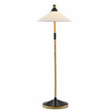 Natural Rattan New Brass Satin Black Lisbon Floor Lamp Floor Lamps LOOMLAN By Currey & Co