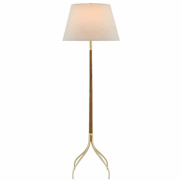 Natural Wood Brushed Brass Circus Floor Lamp Floor Lamps LOOMLAN By Currey & Co