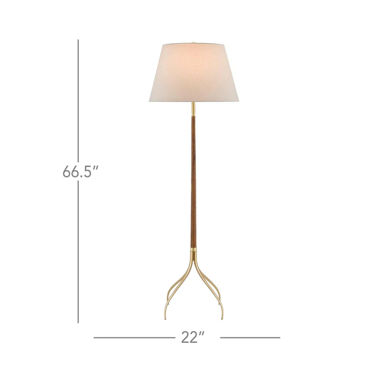 Natural Wood Brushed Brass Circus Floor Lamp Floor Lamps LOOMLAN By Currey & Co