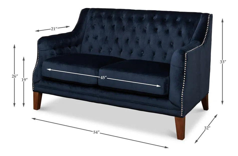 Navy Blue Velvet Charlotte Loveseat Sofas & Loveseats LOOMLAN By Sarreid