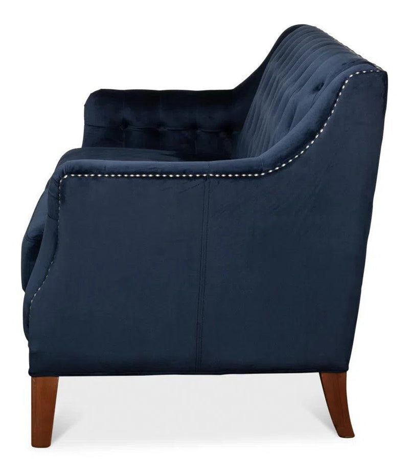 Navy Blue Velvet Charlotte Loveseat Sofas & Loveseats LOOMLAN By Sarreid