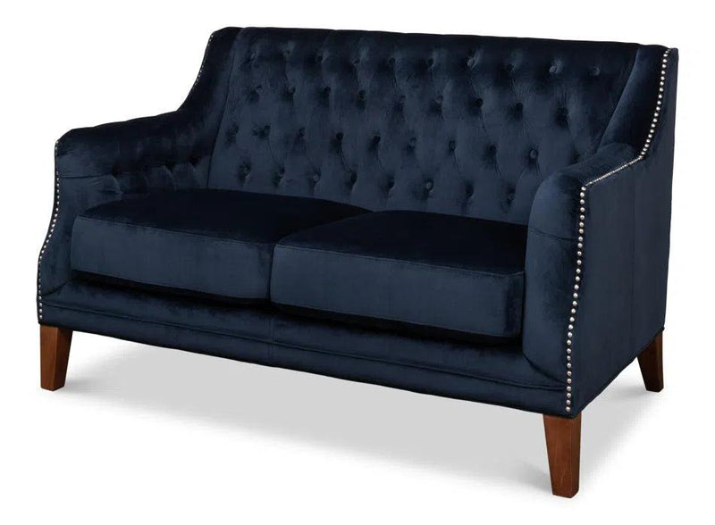 Navy Blue Velvet Charlotte Loveseat Sofas & Loveseats LOOMLAN By Sarreid