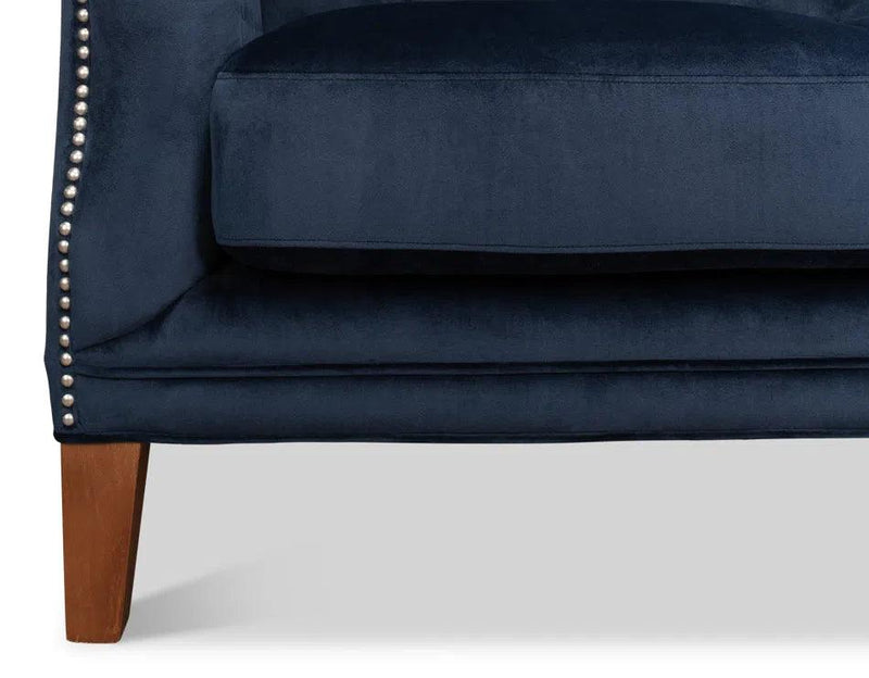 Navy Blue Velvet Charlotte Loveseat Sofas & Loveseats LOOMLAN By Sarreid