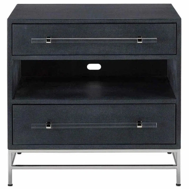 Navy Polished Nickel Marcel Small Accent Cabinet Accent Cabinets LOOMLAN By Currey & Co