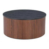 Nejaus Wood Black and Walnut Round Coffee Table Coffee Tables LOOMLAN By Zuo Modern