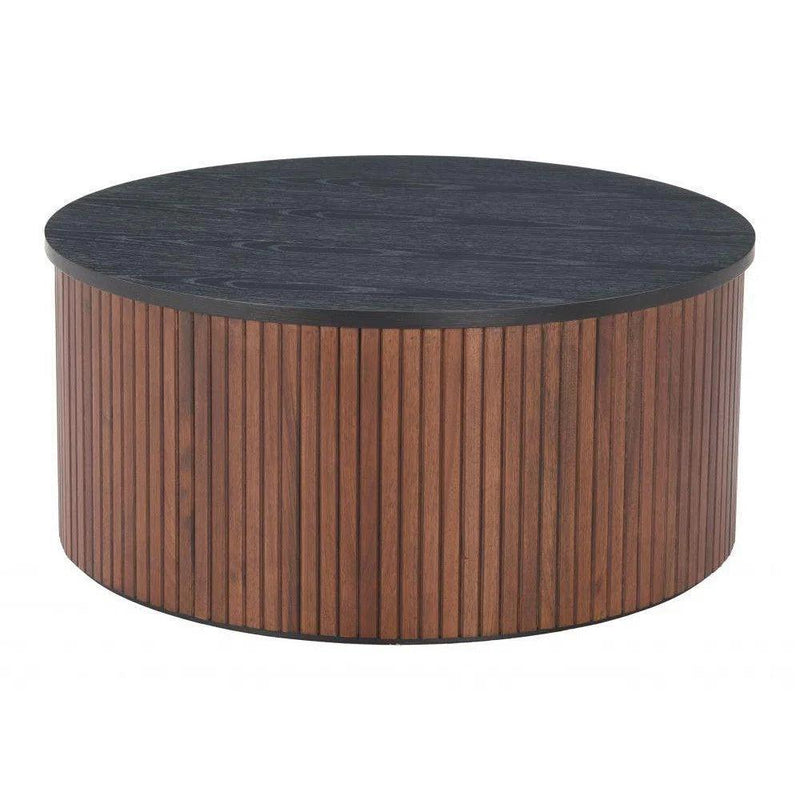 Nejaus Wood Black and Walnut Round Coffee Table Coffee Tables LOOMLAN By Zuo Modern