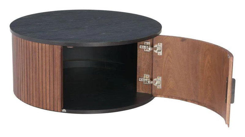 Nejaus Wood Black and Walnut Round Coffee Table Coffee Tables LOOMLAN By Zuo Modern