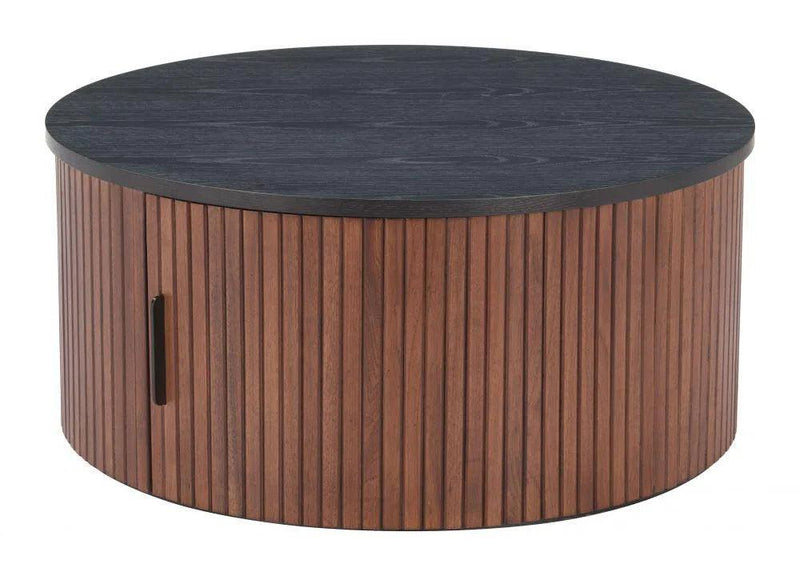 Nejaus Wood Black and Walnut Round Coffee Table Coffee Tables LOOMLAN By Zuo Modern