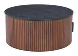 Nejaus Wood Black and Walnut Round Coffee Table Coffee Tables LOOMLAN By Zuo Modern