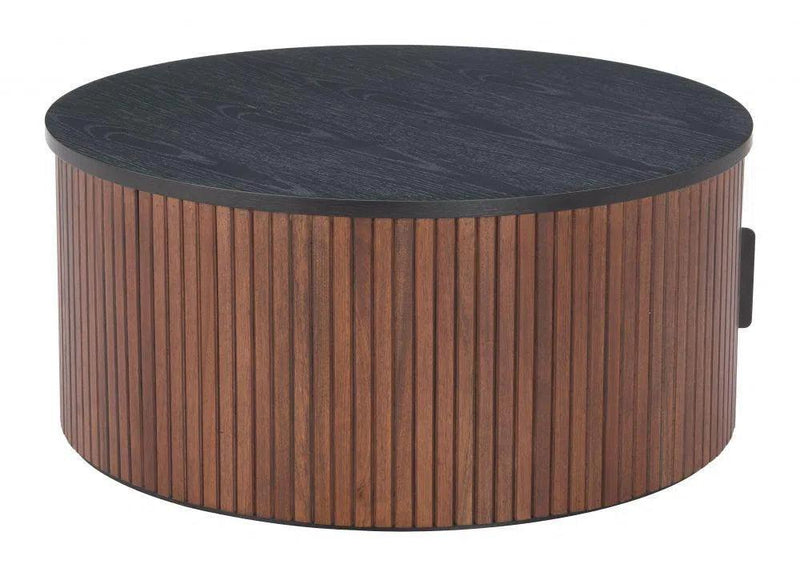 Nejaus Wood Black and Walnut Round Coffee Table Coffee Tables LOOMLAN By Zuo Modern