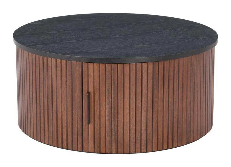 Nejaus Wood Black and Walnut Round Coffee Table Coffee Tables LOOMLAN By Zuo Modern