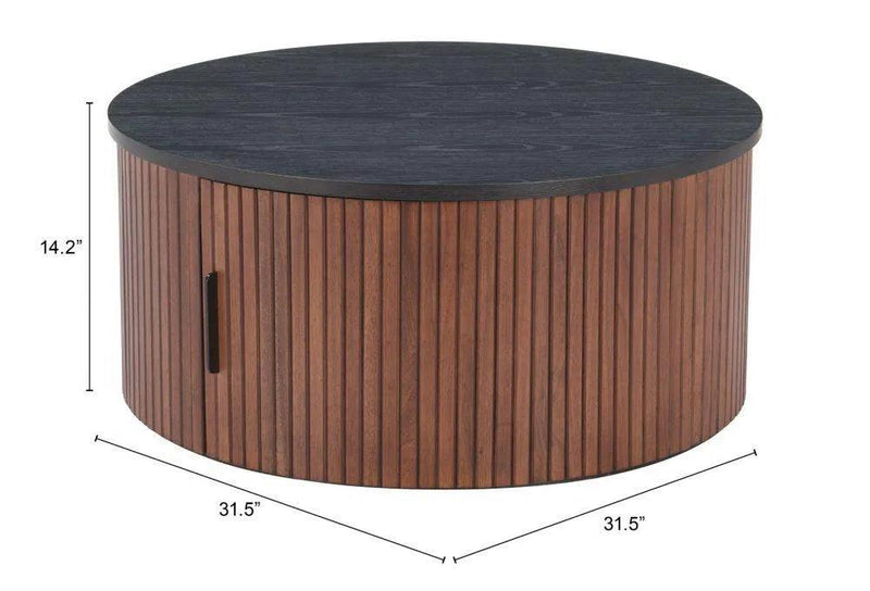 Nejaus Wood Black and Walnut Round Coffee Table Coffee Tables LOOMLAN By Zuo Modern