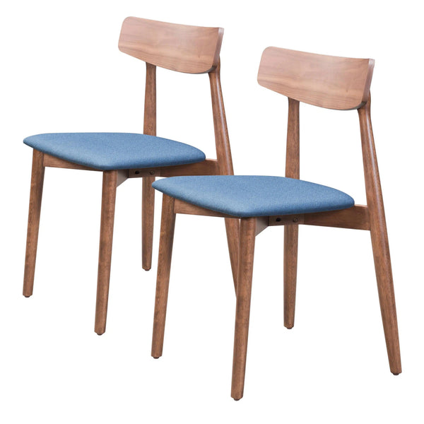 Newman Dining Chair (Set of 2) Walnut & Blue Dining Chairs LOOMLAN By Zuo Modern