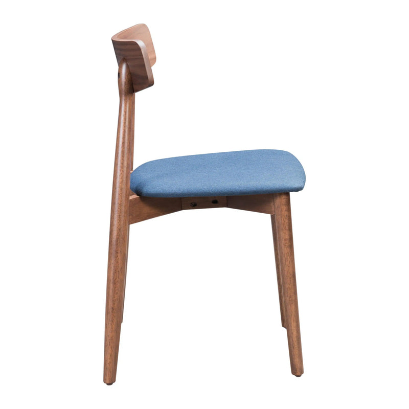 Newman Dining Chair (Set of 2) Walnut & Blue Dining Chairs LOOMLAN By Zuo Modern