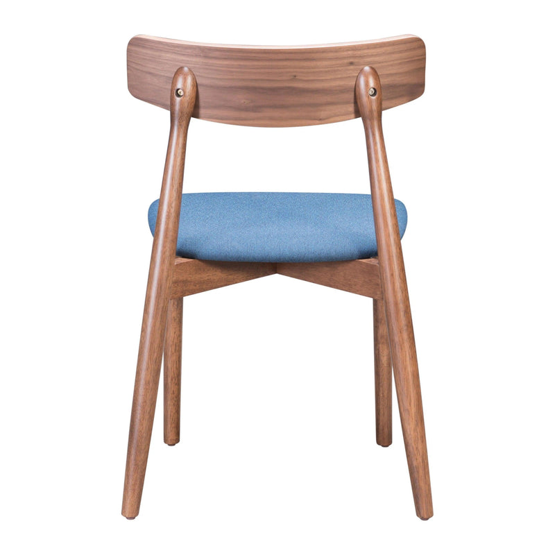 Newman Dining Chair (Set of 2) Walnut & Blue Dining Chairs LOOMLAN By Zuo Modern