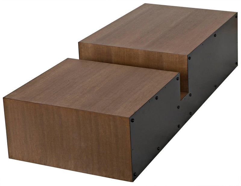 Nido Wood and Black Steel Rectangle Coffee Table Coffee Tables LOOMLAN By Noir