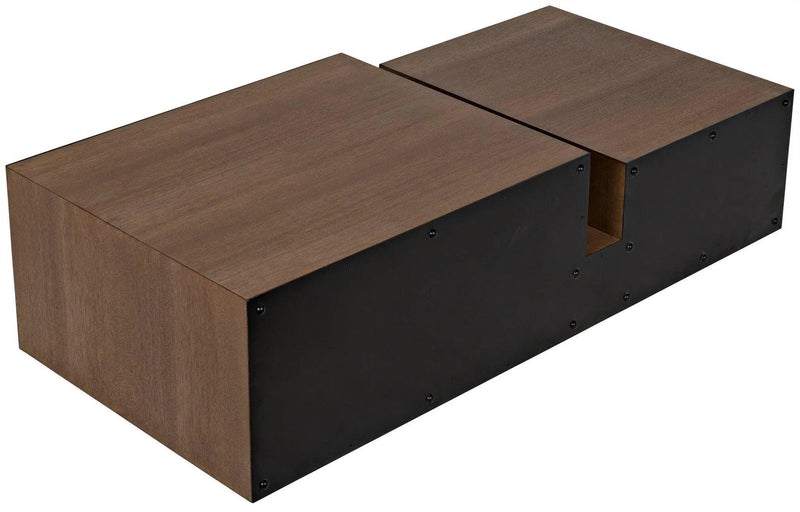 Nido Wood and Black Steel Rectangle Coffee Table Coffee Tables LOOMLAN By Noir