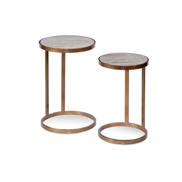 Nilo Metal and Marble Gold Round Nesting Tables Side Tables LOOMLAN By Bassett Mirror