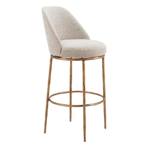 Nordhavn Beige and Gold Swivel Barstool Bar Stools LOOMLAN By Zuo Modern