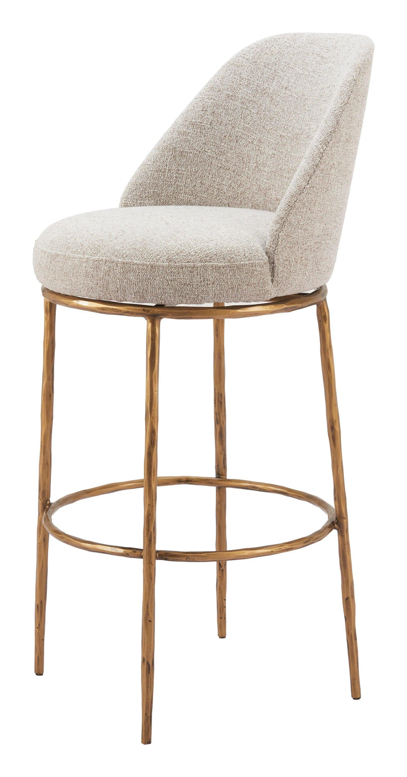 Nordhavn Beige and Gold Swivel Barstool Bar Stools LOOMLAN By Zuo Modern