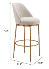 Nordhavn Beige and Gold Swivel Barstool Bar Stools LOOMLAN By Zuo Modern