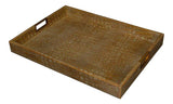 Norton Croco Leather and Brass Antique Green Tray Trays LOOMLAN By Sarreid