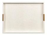 Norton Croco Leather and Brass Ivory Tray Trays LOOMLAN By Sarreid