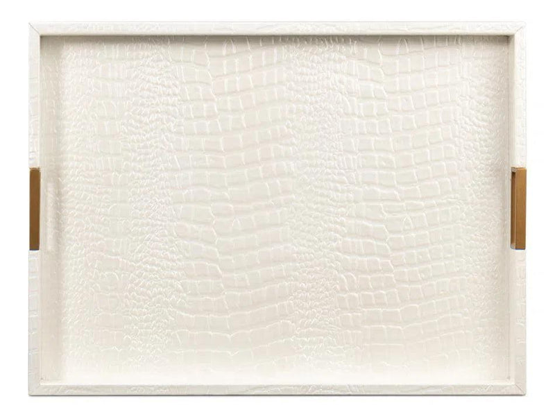 Norton Croco Leather and Brass Ivory Tray Trays LOOMLAN By Sarreid