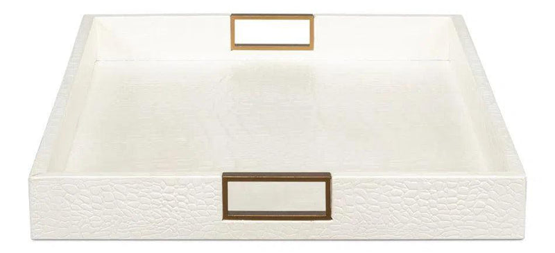 Norton Croco Leather and Brass Ivory Tray Trays LOOMLAN By Sarreid