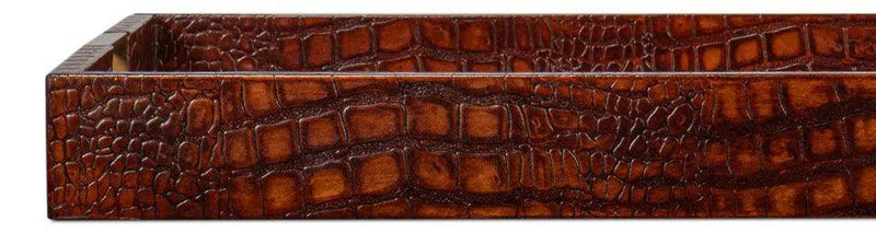 Norton Croco Leather and Brass Reddish Brown Tray Trays LOOMLAN By Sarreid