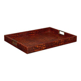 Norton Croco Leather and Brass Reddish Brown Tray Trays LOOMLAN By Sarreid