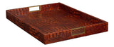 Norton Croco Leather and Brass Reddish Brown Tray Trays LOOMLAN By Sarreid