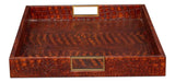 Norton Croco Leather and Brass Reddish Brown Tray Trays LOOMLAN By Sarreid