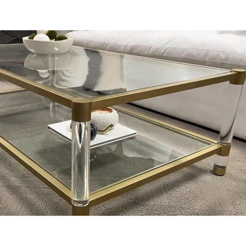 Nouveau Coffee Table With Shelves Brass Lucite Glass Coffee Tables LOOMLAN By Essentials For Living