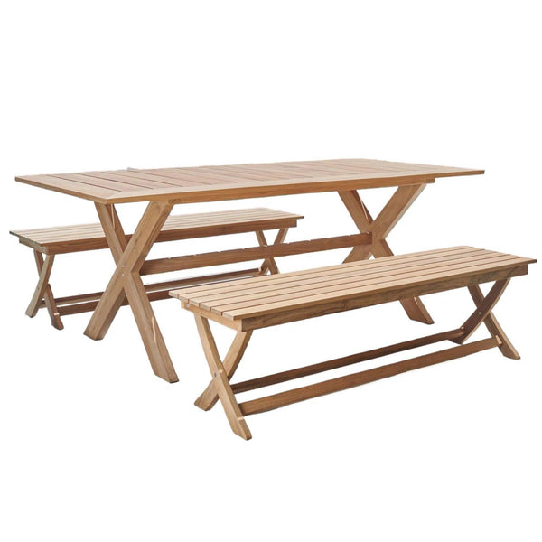 Oakville 3-Piece Rectangular Teak Outdoor Picnic Dining Set Outdoor Dining Sets LOOMLAN By HiTeak