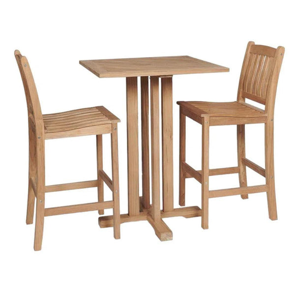 Oasis 3-Piece Square Bar Height Teak Outdoor Dining Set Outdoor Bistro Sets LOOMLAN By HiTeak