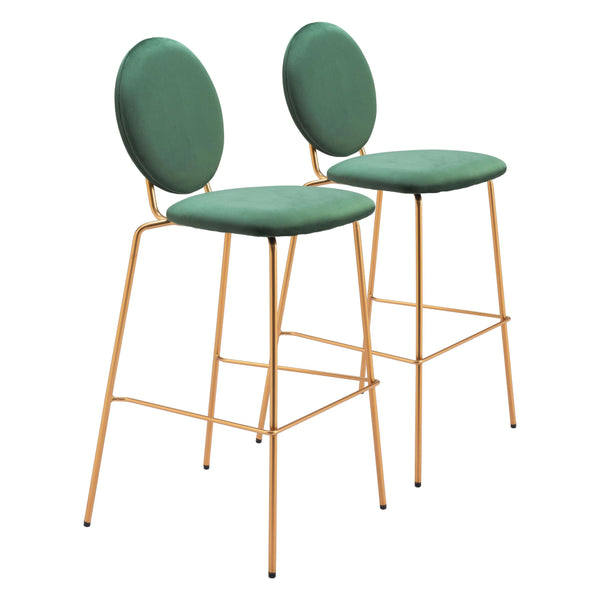 Odessa Green and Gold Barstool (Set of 2) Bar Stools LOOMLAN By Zuo Modern