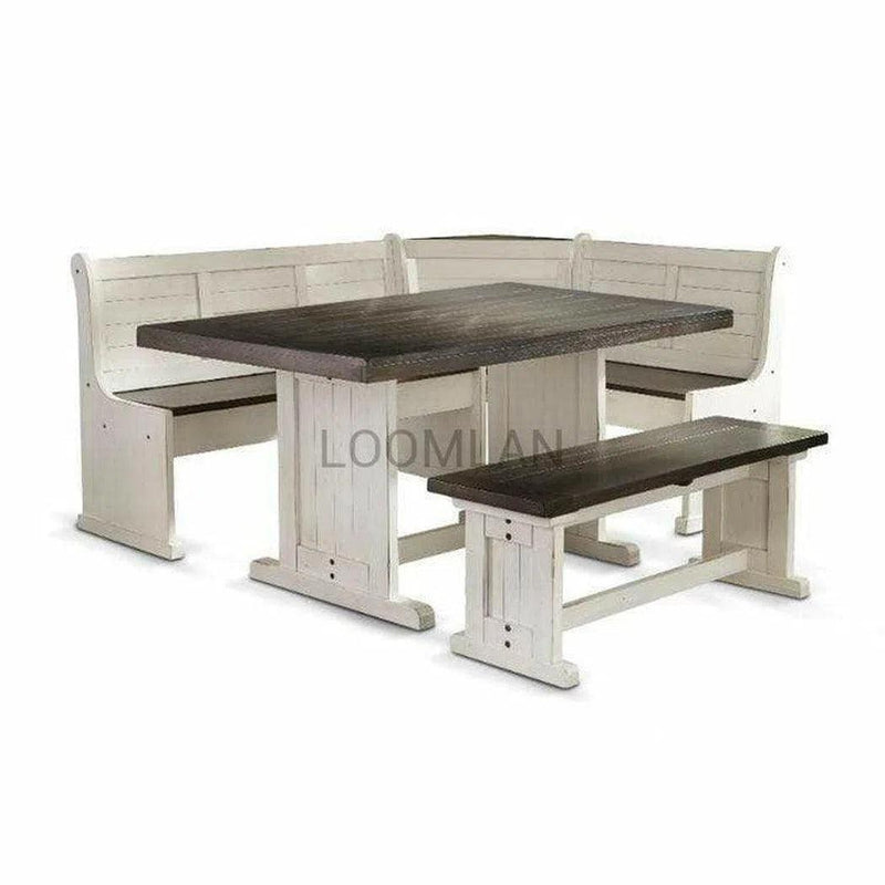 Off-White and Dark Brown Corner Breakfast Nook Dining Set Dining Table Sets LOOMLAN By Sunny D