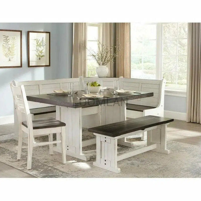 Off-White and Dark Brown Corner Breakfast Nook Dining Set Dining Table Sets LOOMLAN By Sunny D