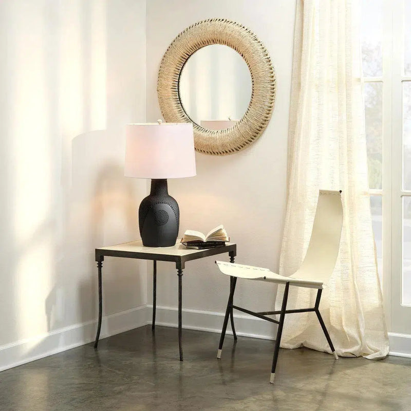 Off White Full Grain Leather Mid Century Side Table Nevado Side Tables LOOMLAN By Jamie Young